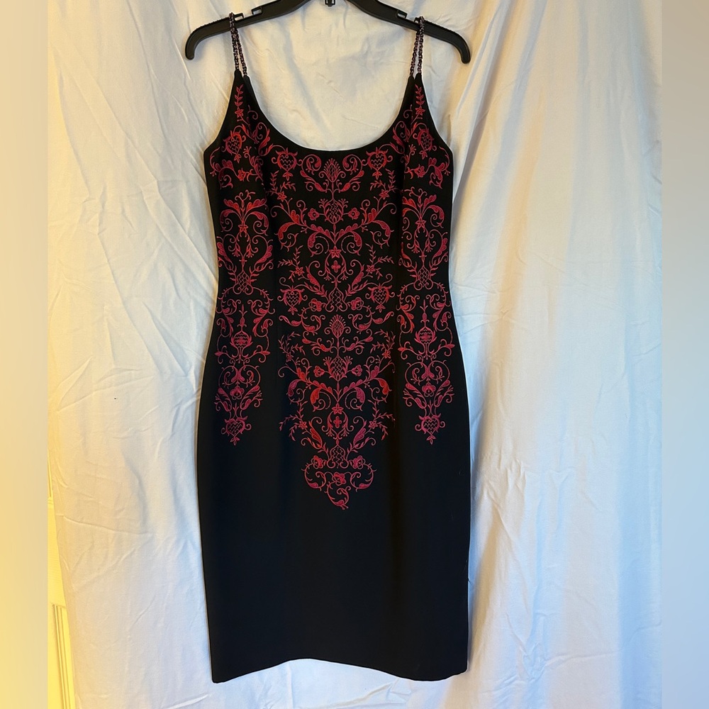 Maggy London Black Dress with Red Embroidery